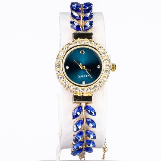 Relógio de Liga de Ouro com Safira e Cristal Emporia® Azul