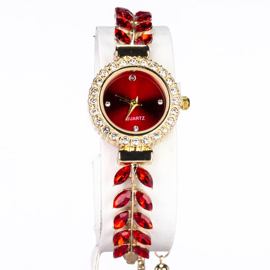 Relógio de Liga de Ouro com Rubi e Cristal Emporia® Vermelho