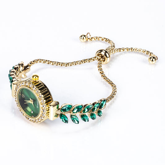 Relógio de Liga de Ouro com Esmeralda e Cristal Emporia® Verde