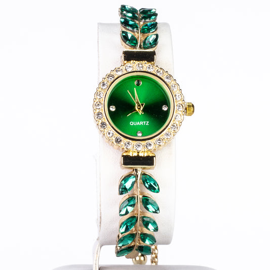 Relógio de Liga de Ouro com Esmeralda e Cristal Emporia® Verde