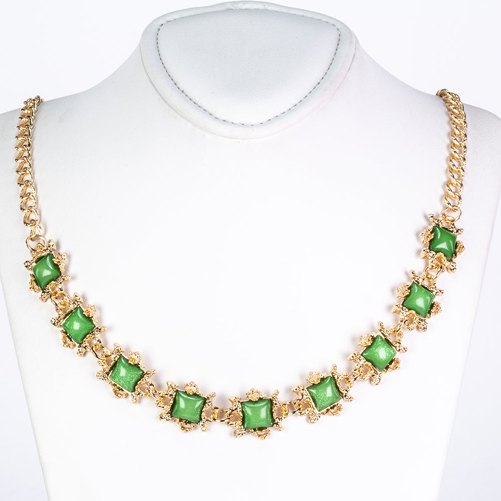 Conjunto de Liga de Ouro com Cristal Emporia® Verde e Cristal Emporia® Branco ( Colar+Brincos+Pulseira )