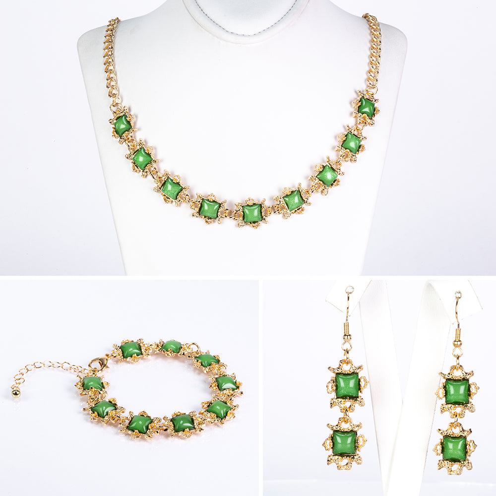 Conjunto de Liga de Ouro com Cristal Emporia® Verde e Cristal Emporia® Branco ( Colar+Brincos+Pulseira ) 1 