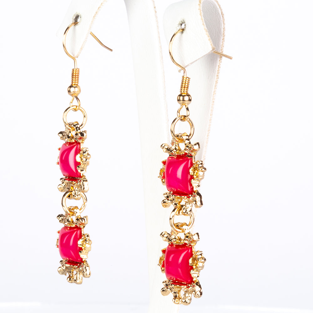 Conjunto de Liga de Ouro com Cristal Emporia® Vermelho e Cristal Emporia® Branco ( Colar+Brincos+Pulseira )