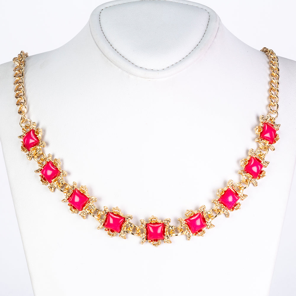 Conjunto de Liga de Ouro com Cristal Emporia® Vermelho e Cristal Emporia® Branco ( Colar+Brincos+Pulseira )