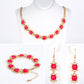 Conjunto de Liga de Ouro com Cristal Emporia® Vermelho e Cristal Emporia® Branco ( Colar+Brincos+Pulseira )