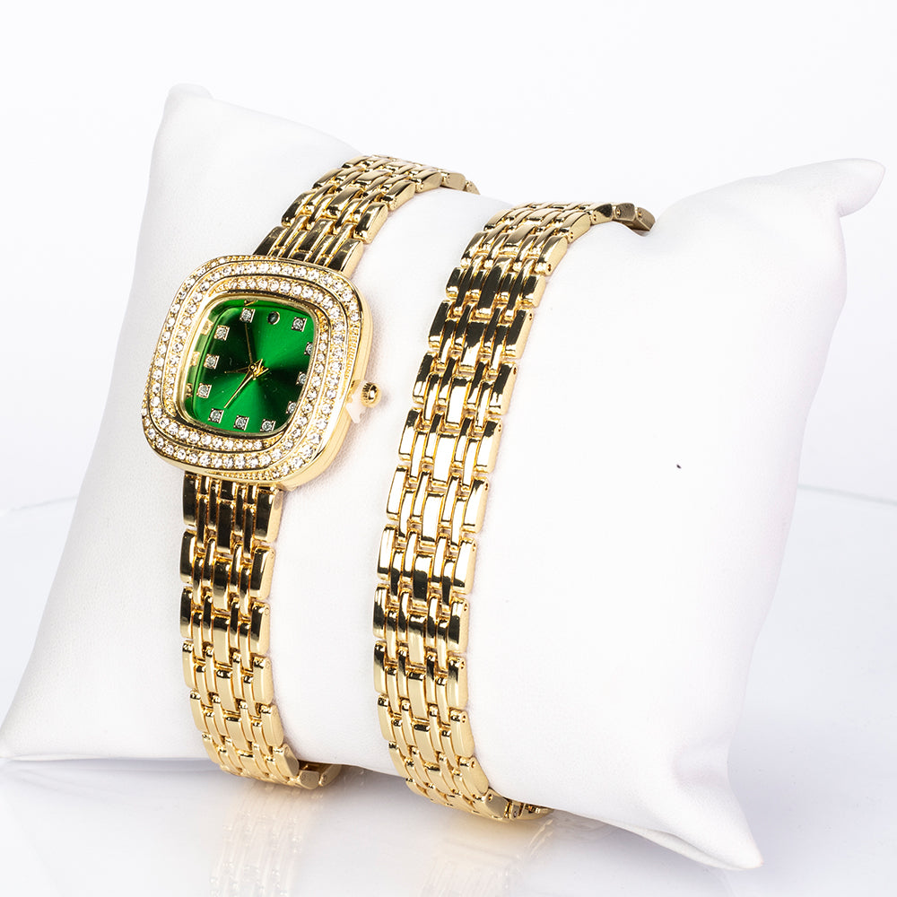 Relógio de Liga de Ouro com Esmeralda e Cristal Emporia® Branco ( Pulseira ) 1 