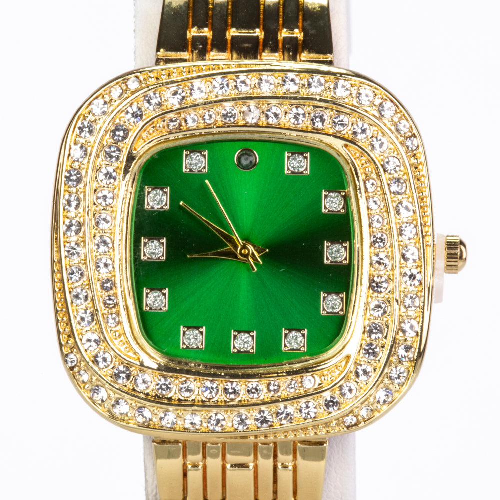 Relógio de Liga de Ouro com Esmeralda e Cristal Emporia® Branco ( Pulseira )