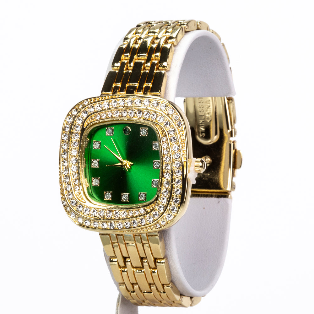 Relógio de Liga de Ouro com Esmeralda e Cristal Emporia® Branco ( Pulseira ) 7 