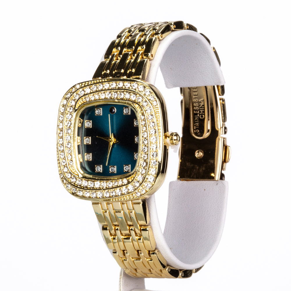 Relógio de Liga de Ouro com Safira e Cristal Emporia® Branco ( Pulseira )