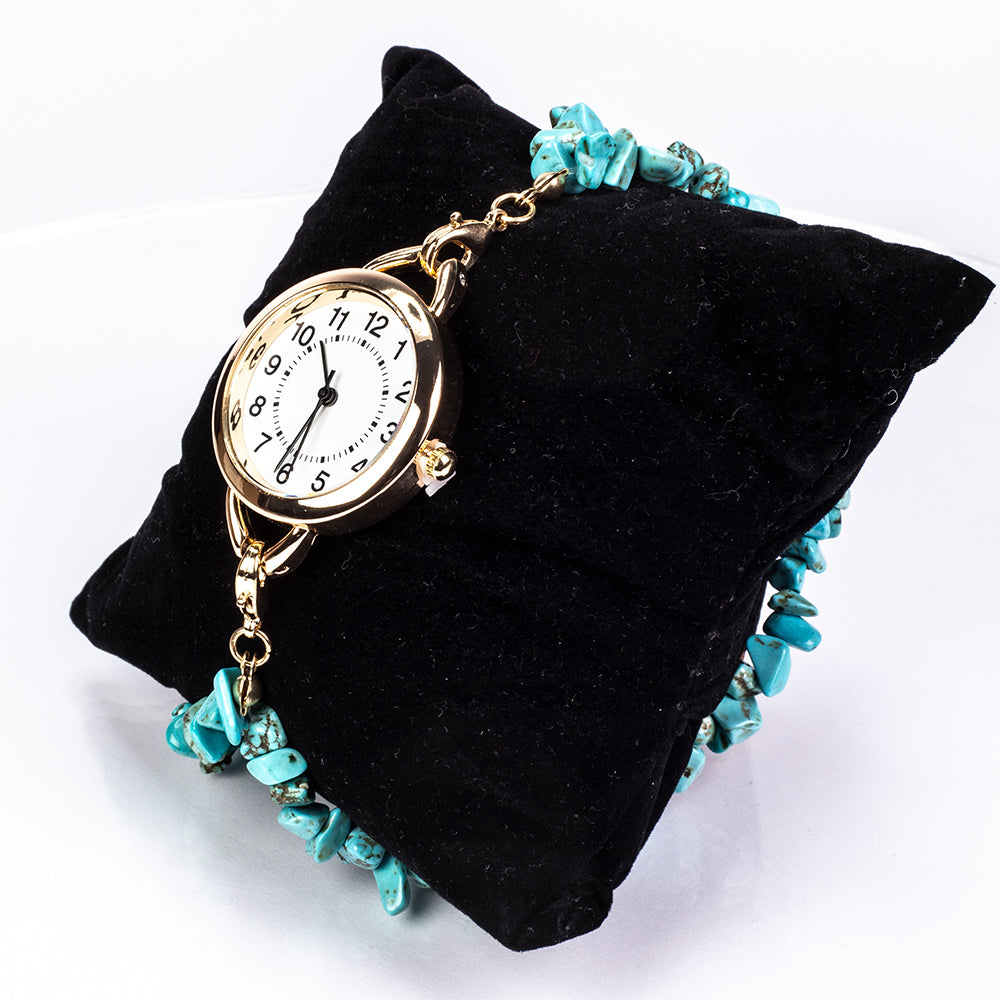 Relógio de Liga de Ouro com Turquesa e Ametista ( Pulseira ) 14 