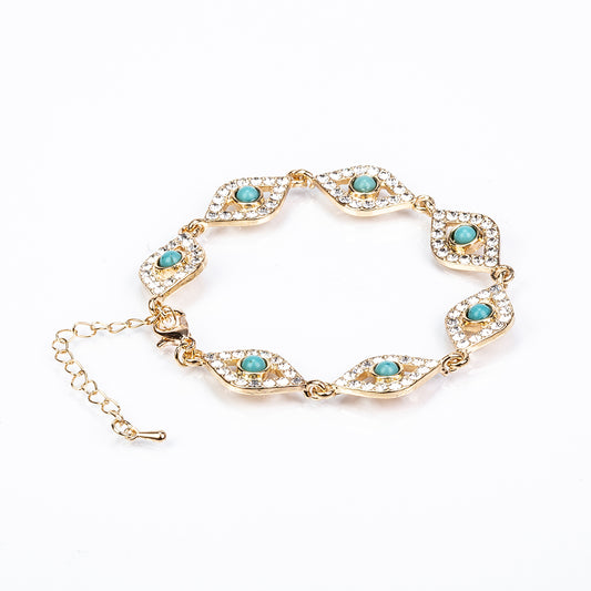 Conjunto de Liga de Ouro com Turquesa e Cristal Emporia® Branco ( Colar+Pulseira )