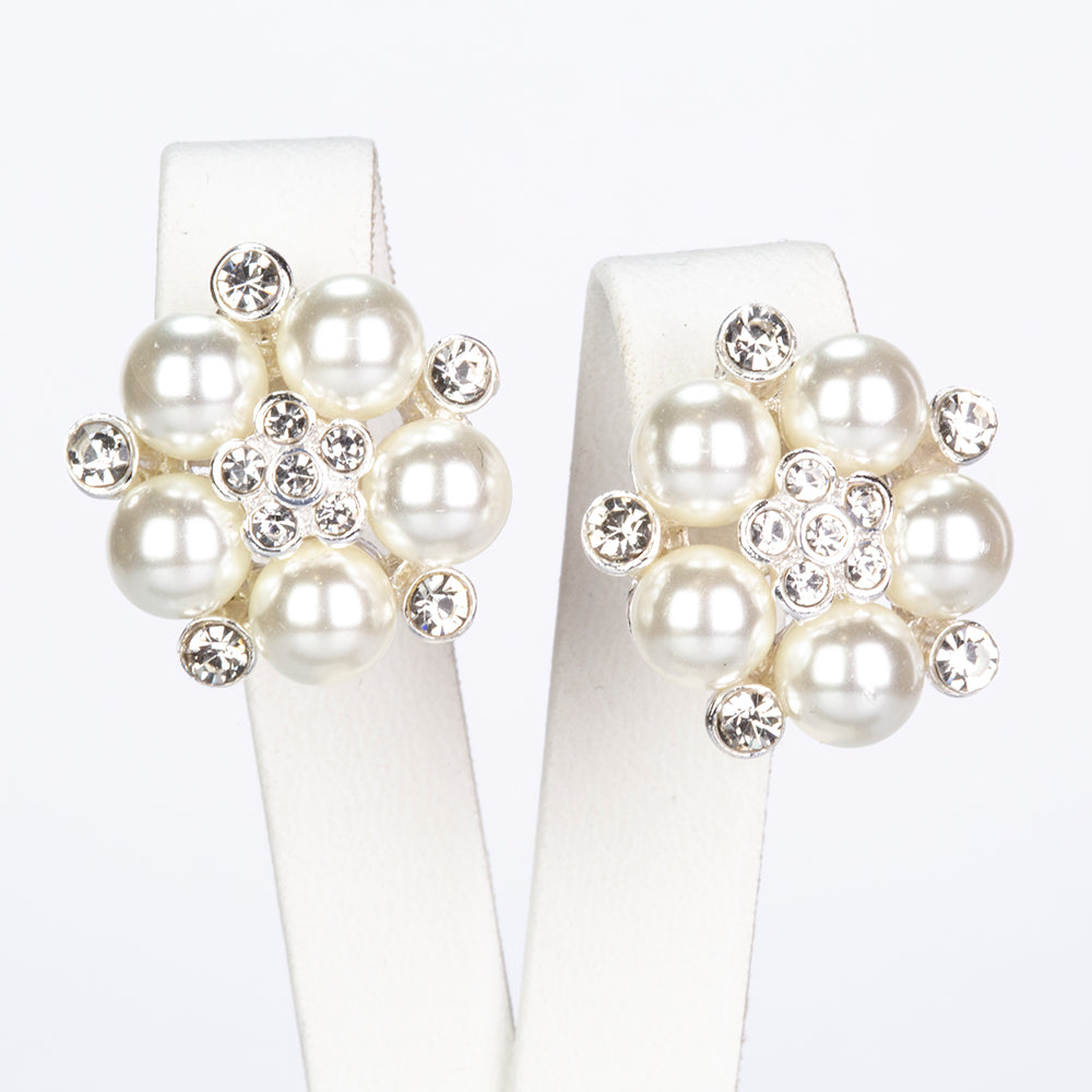 Conjunto de Liga de Ouro com Pérola de Vidro e Cristal Emporia® Branco