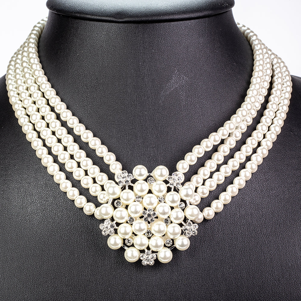 Conjunto de Liga de Ouro com Pérola de Vidro e Cristal Emporia® Branco