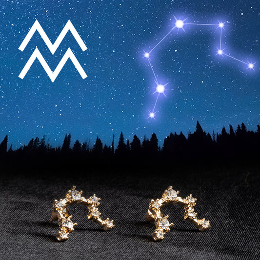 Aquário Brincos de Liga de Ouro com Cristal Emporia® Branco