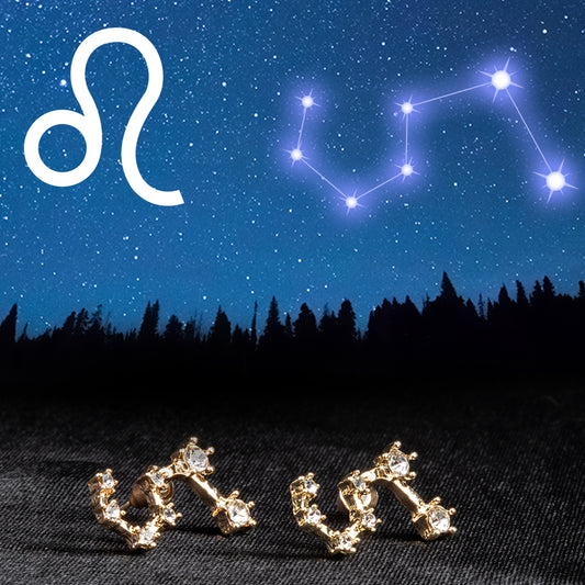 Leão Brincos de Liga de Ouro com Cristal Emporia® Branco