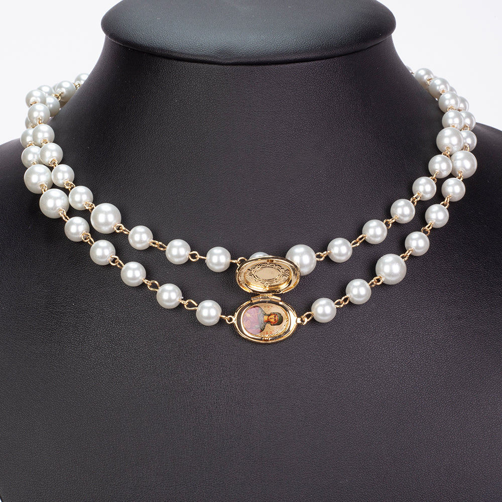 Colar de Liga de Ouro com Pérola de Vidro 2 