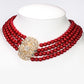 Conjunto de Liga de Ouro com Pérola de Vidro Vermelho e Cristal Emporia® Branco ( Colar+Pulseira )