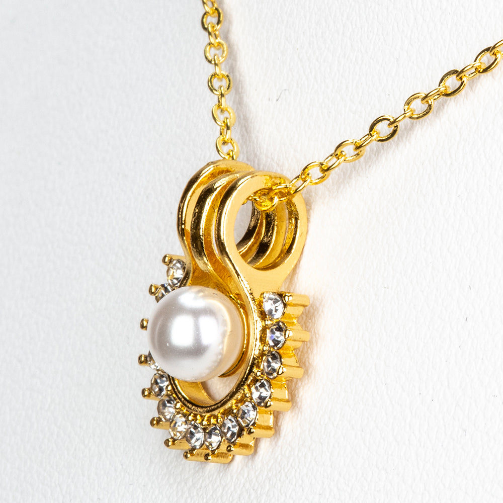 Conjunto de Liga de Ouro com Pérola de Água Doce Branca e Cristal Emporia® Branco ( Colar+Brincos+Pendente ) 5 