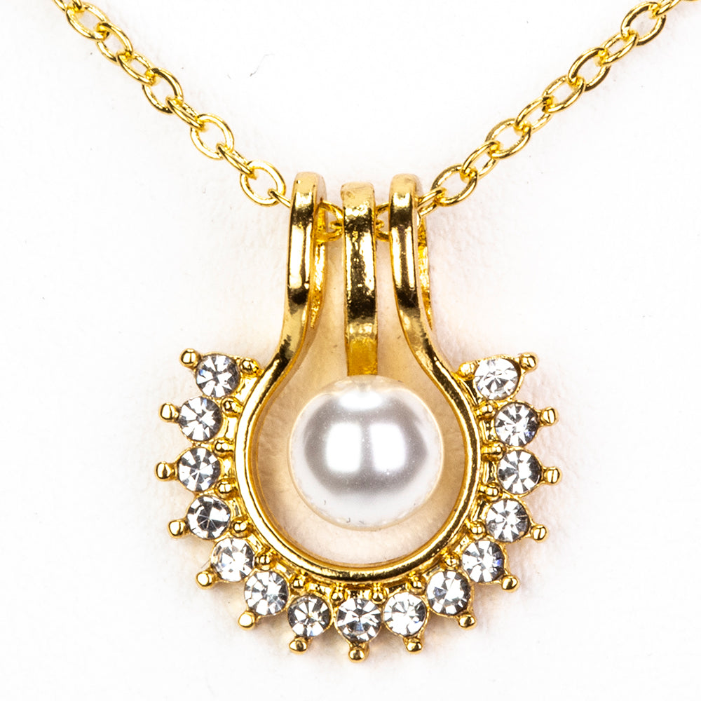 Conjunto de Liga de Ouro com Pérola de Água Doce Branca e Cristal Emporia® Branco ( Colar+Brincos+Pendente ) 6 