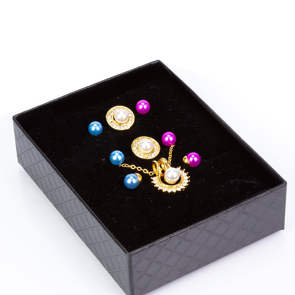 Conjunto de Liga de Ouro com Pérola de Água Doce Branca e Cristal Emporia® Branco ( Colar+Brincos+Pendente ) 1 