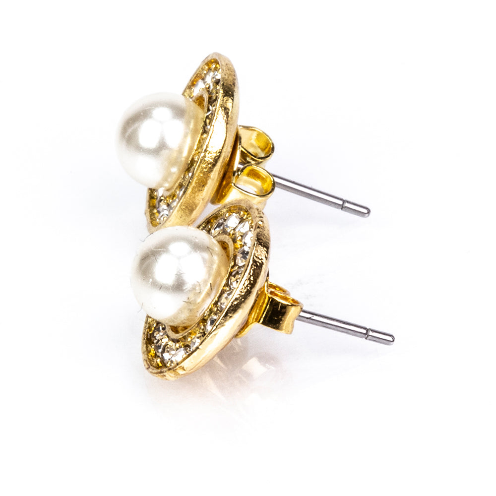 Conjunto de Liga de Ouro com Pérola de Água Doce Branca e Cristal Emporia® Branco ( Colar+Brincos+Pendente ) 11 