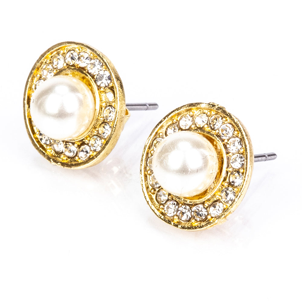 Conjunto de Liga de Ouro com Pérola de Água Doce Branca e Cristal Emporia® Branco ( Colar+Brincos+Pendente )