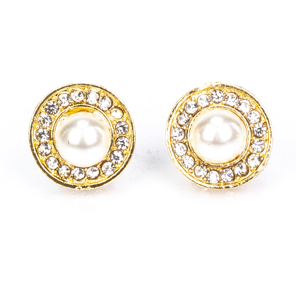 Conjunto de Liga de Ouro com Pérola de Água Doce Branca e Cristal Emporia® Branco ( Colar+Brincos+Pendente )