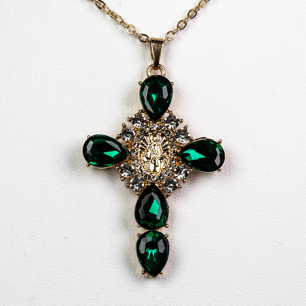 Cruz Colar de Liga de Ouro com Cristal Emporia® Verde e Cristal Emporia® Branco 1 