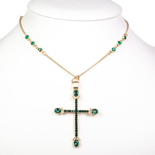 Cruz Colar de Liga de Ouro com Cristal Emporia® Verde ( Colar+Pendente )