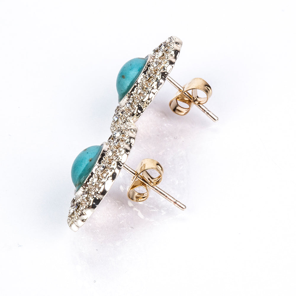 Conjunto de Liga de Ouro com Pérola de Vidro e Turquesa ( Colar+Brincos ) 3 