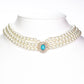 Conjunto de Liga de Ouro com Pérola de Vidro e Turquesa ( Colar+Brincos )