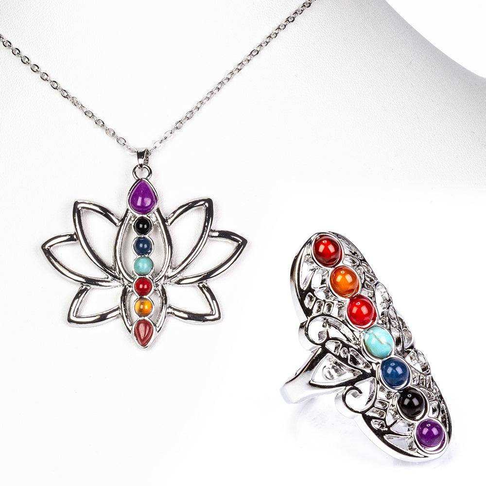 Conjunto de Liga de Ouro com Ágata Vermelha e Ametista ( Colar+Anel+Pendente )