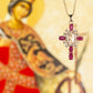 Cruz Colar de Liga de Ouro com Rubi e Cristal Emporia® Branco ( Colar+Pendente )