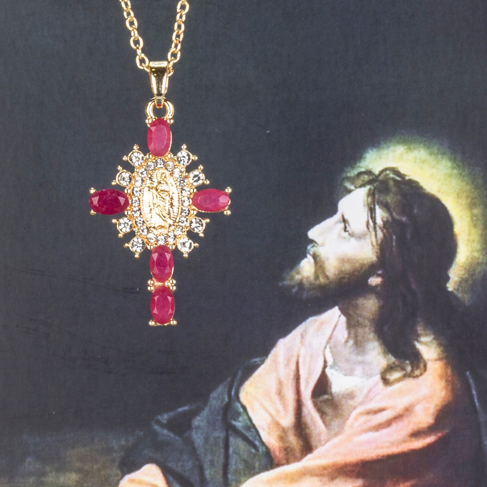 Cruz Colar de Liga de Ouro com Rubi e Cristal Emporia® Branco ( Colar+Pendente ) 3 