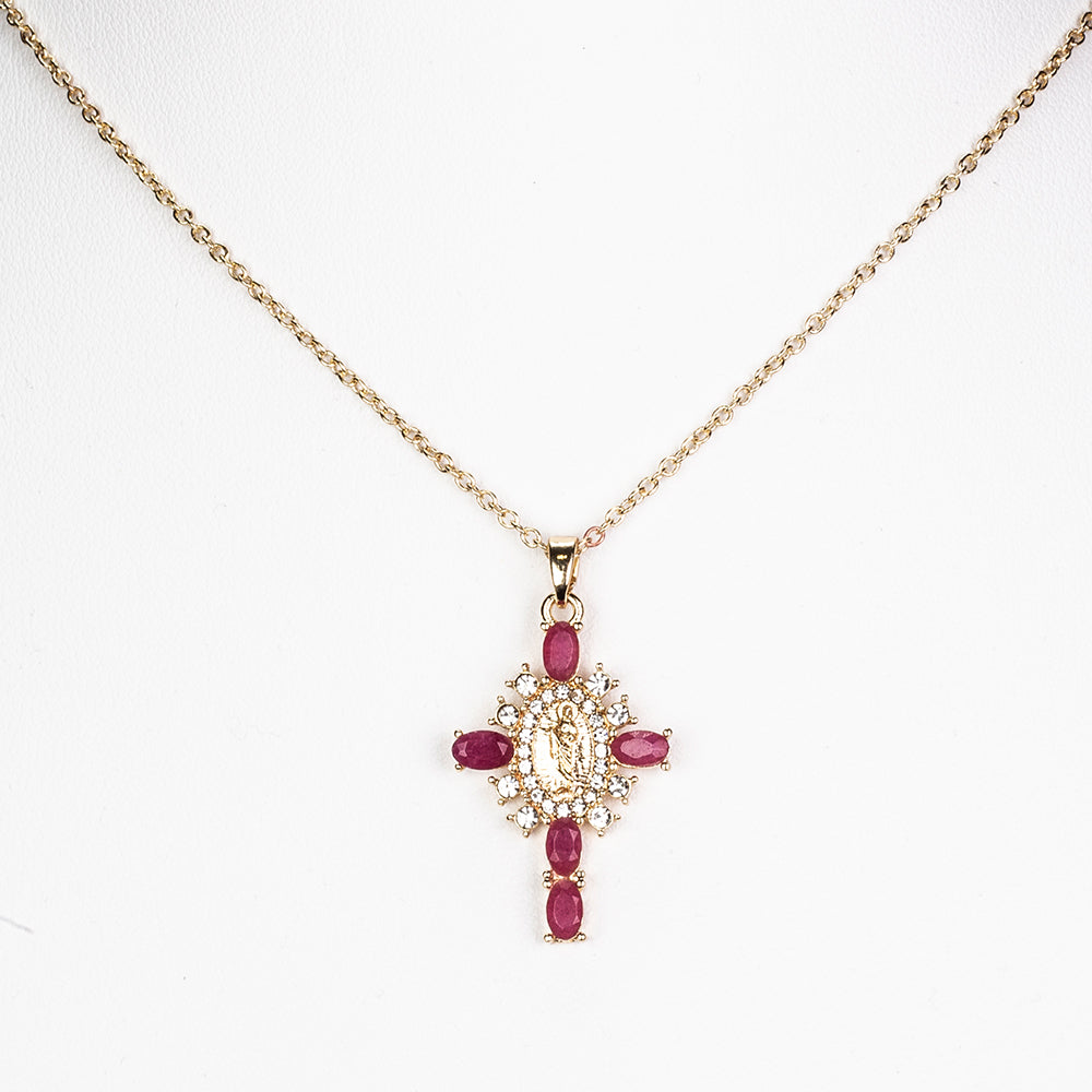 Cruz Colar de Liga de Ouro com Rubi e Cristal Emporia® Branco ( Colar+Pendente ) 4 
