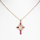 Cruz Colar de Liga de Ouro com Rubi e Cristal Emporia® Branco ( Colar+Pendente )