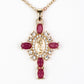 Cruz Colar de Liga de Ouro com Rubi e Cristal Emporia® Branco ( Colar+Pendente )