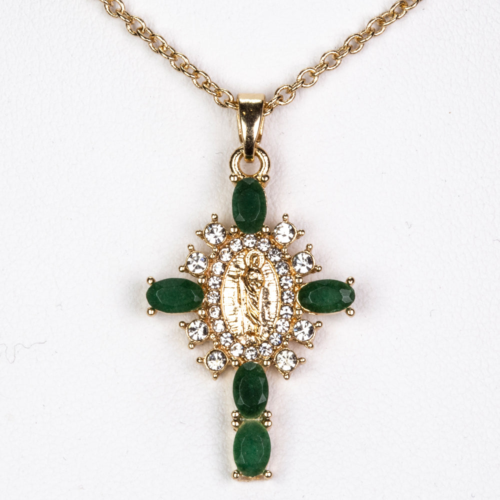 Cruz Colar de Liga de Ouro com Esmeralda e Cristal Emporia® Branco ( Colar+Pendente ) 1 