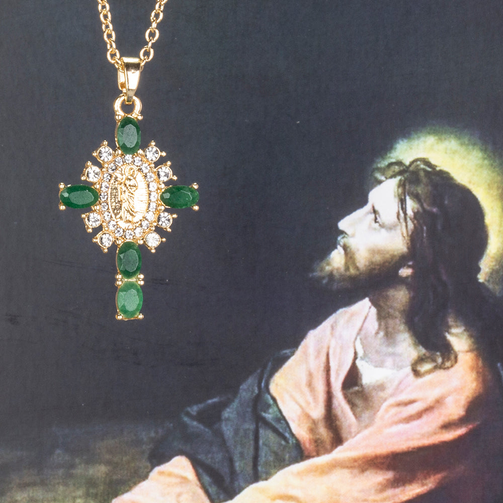 Cruz Colar de Liga de Ouro com Esmeralda e Cristal Emporia® Branco ( Colar+Pendente ) 4 