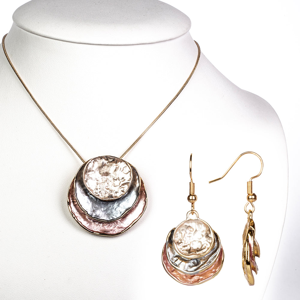 Conjunto de Liga de Ouro com Esmalte ( Colar+Brincos+Pendente ) 1 