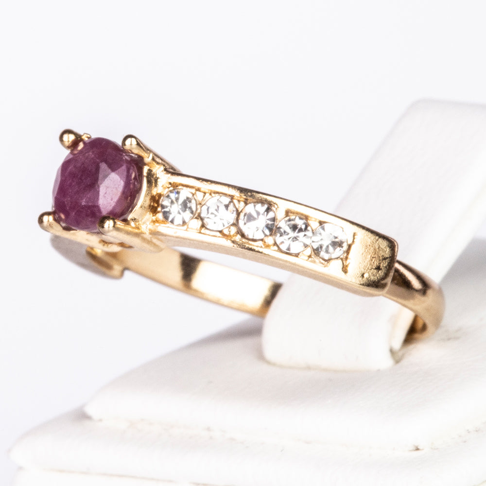 Conjunto de Liga de Ouro com Rubi e Cristal Emporia® Branco ( Colar+Brincos+Anel+Pendente )