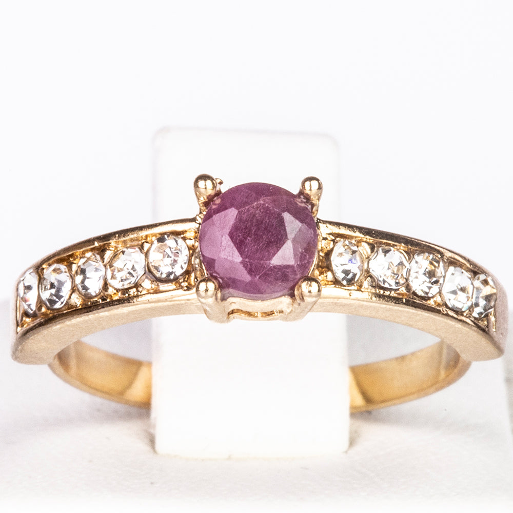 Conjunto de Liga de Ouro com Rubi e Cristal Emporia® Branco ( Colar+Brincos+Anel+Pendente ) 3 