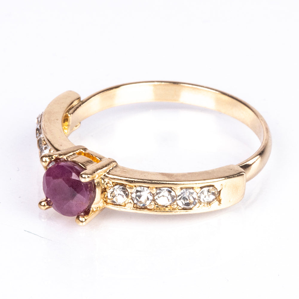 Conjunto de Liga de Ouro com Rubi e Cristal Emporia® Branco ( Colar+Brincos+Anel+Pendente ) 6 