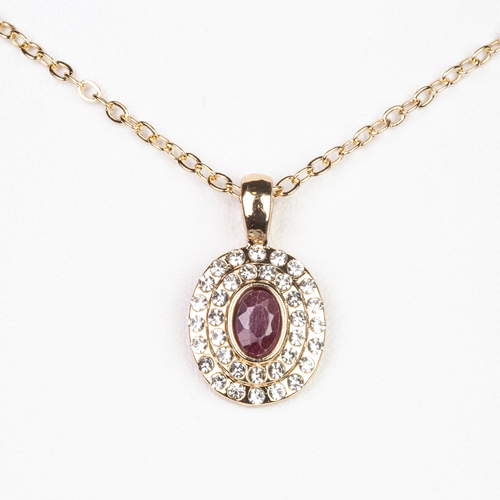 Conjunto de Liga de Ouro com Rubi e Cristal Emporia® Branco ( Colar+Brincos+Anel+Pendente ) 7 