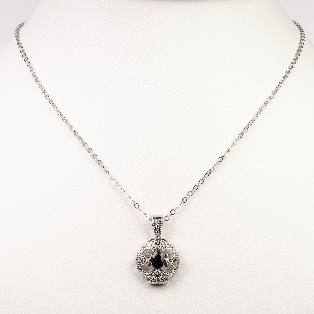 Conjunto de Liga de Ouro com Safira e Cristal Emporia® Branco ( Colar+Brincos+Pendente ) 2 