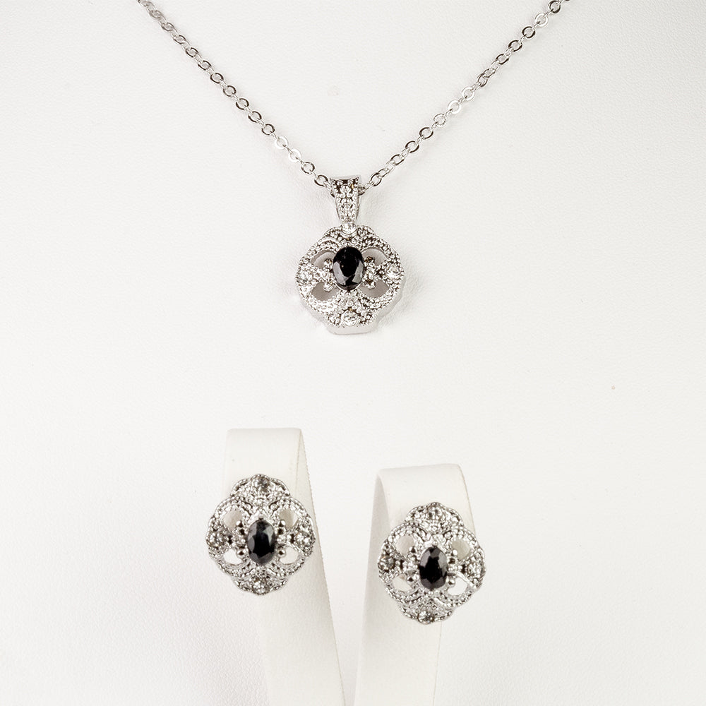 Conjunto de Liga de Ouro com Safira e Cristal Emporia® Branco ( Colar+Brincos+Pendente ) 1 