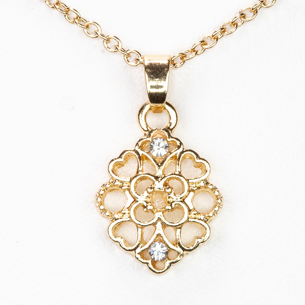 Colar de Liga de Ouro com Diamante Branco e Cristal Emporia® Branco ( Colar+Pendente )