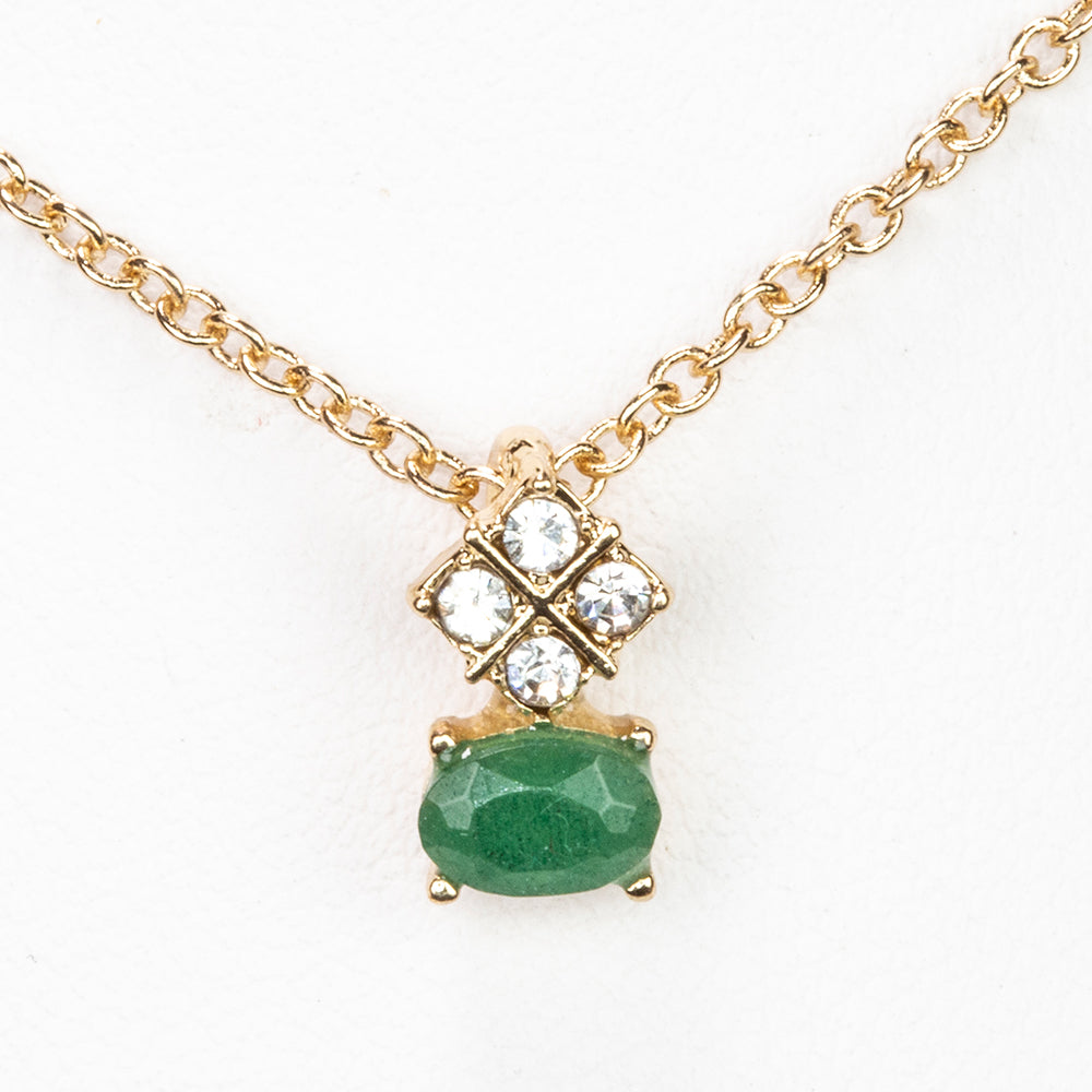 Colar de Liga de Ouro com Esmeralda e Cristal Emporia® Branco ( Colar+Pendente )