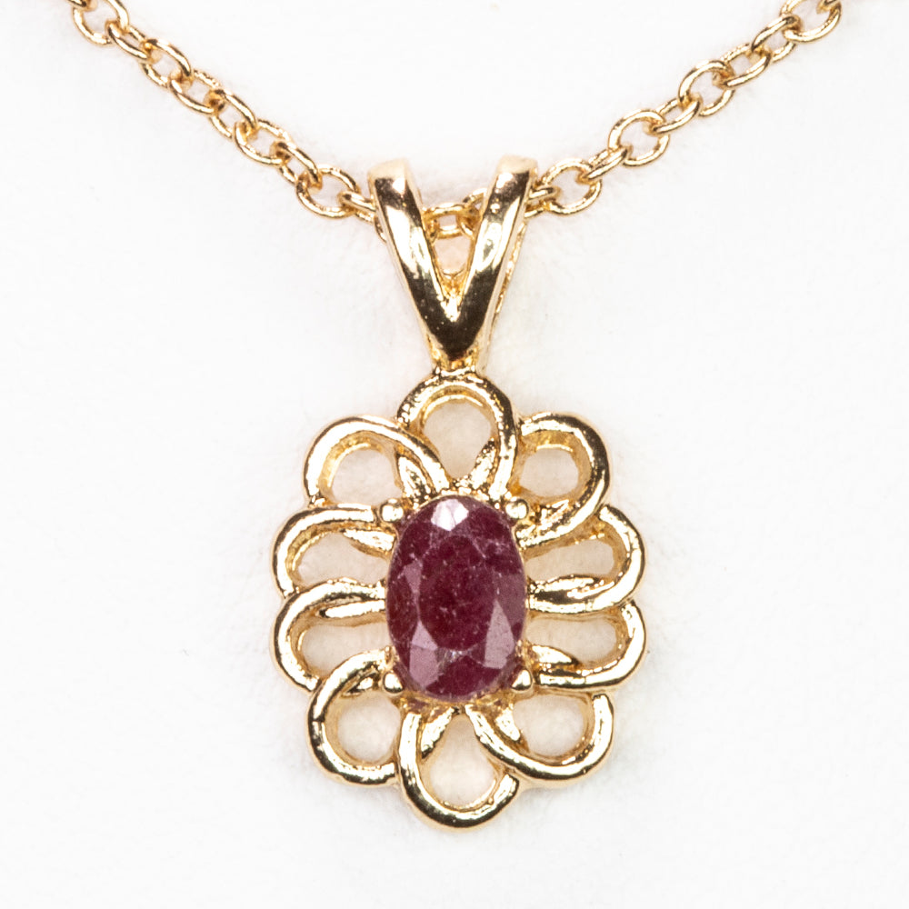 Colar de Liga de Ouro com Rubi e Cristal Emporia® Branco ( Colar+Pendente )