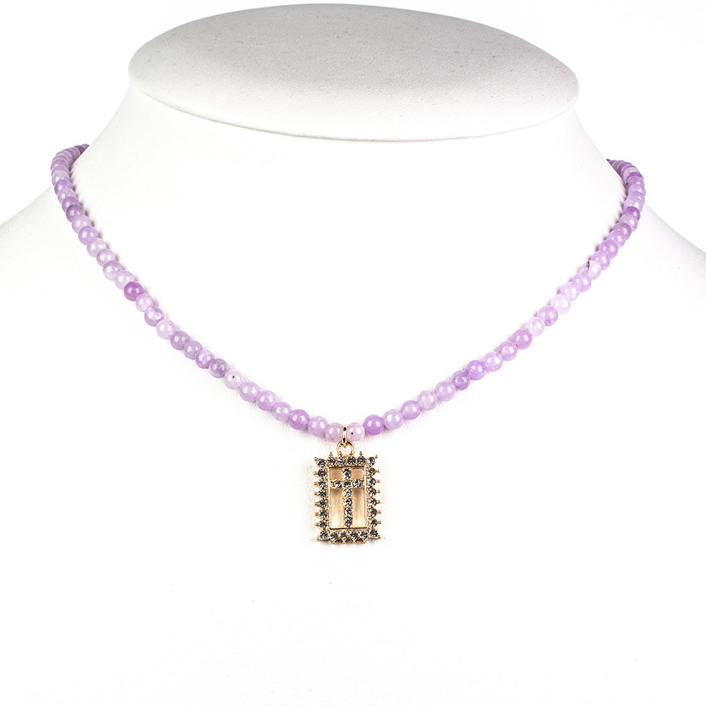 Cruz Colar Conta com Quartzo Lavanda e Cristal Emporia® Branco ( Colar+Pendente )